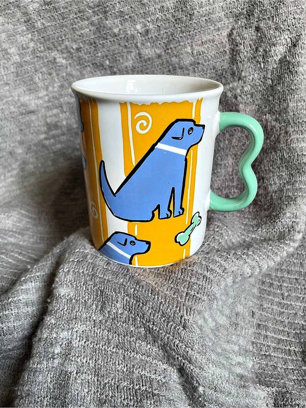 Pfaltzgraff Designer Collection Dog Stripe Mug Yellow & Blue